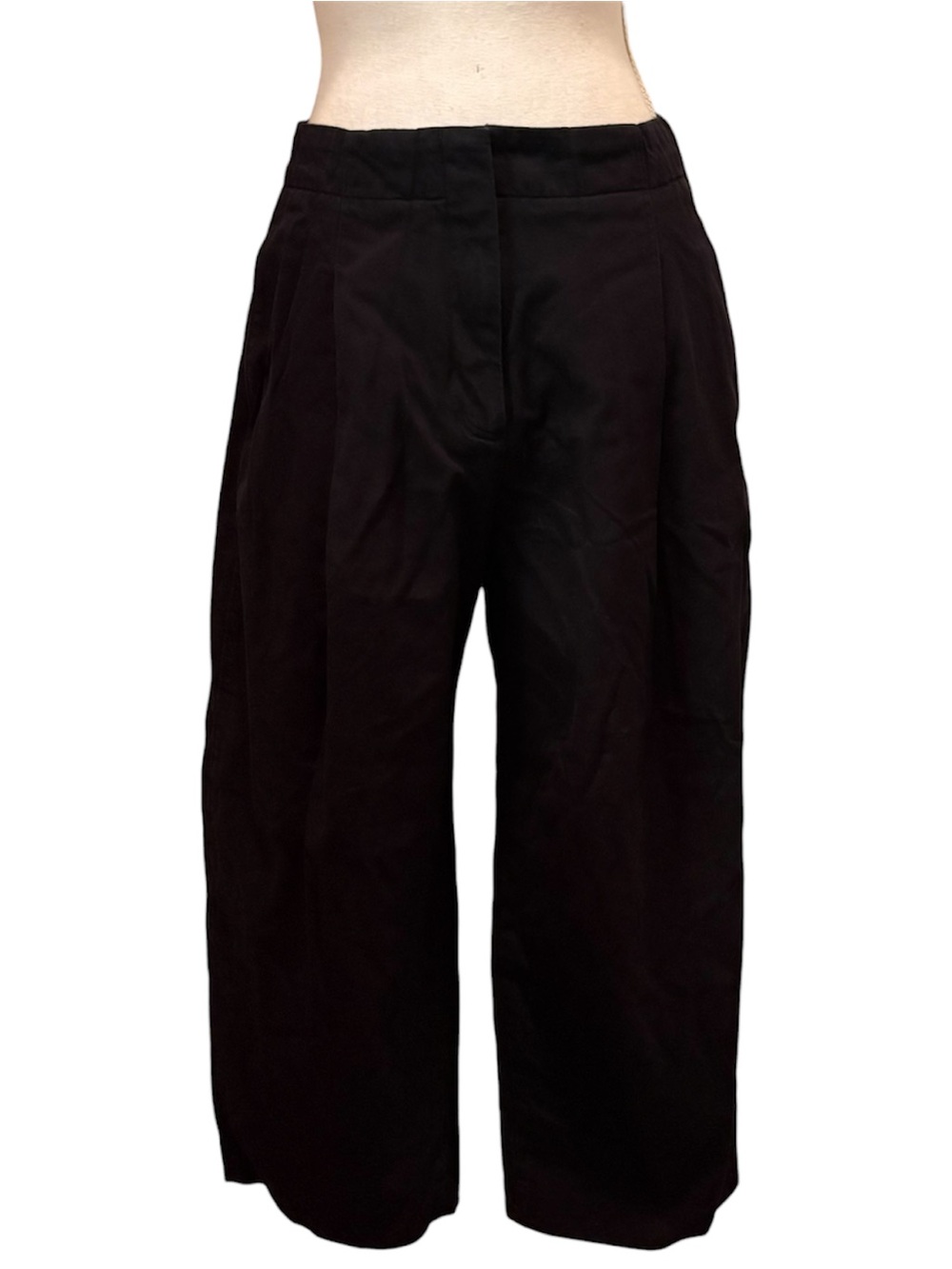 COS Black Barrel Leg Pleated 100% Cotton Cropped Pants Size 38 (US 6)